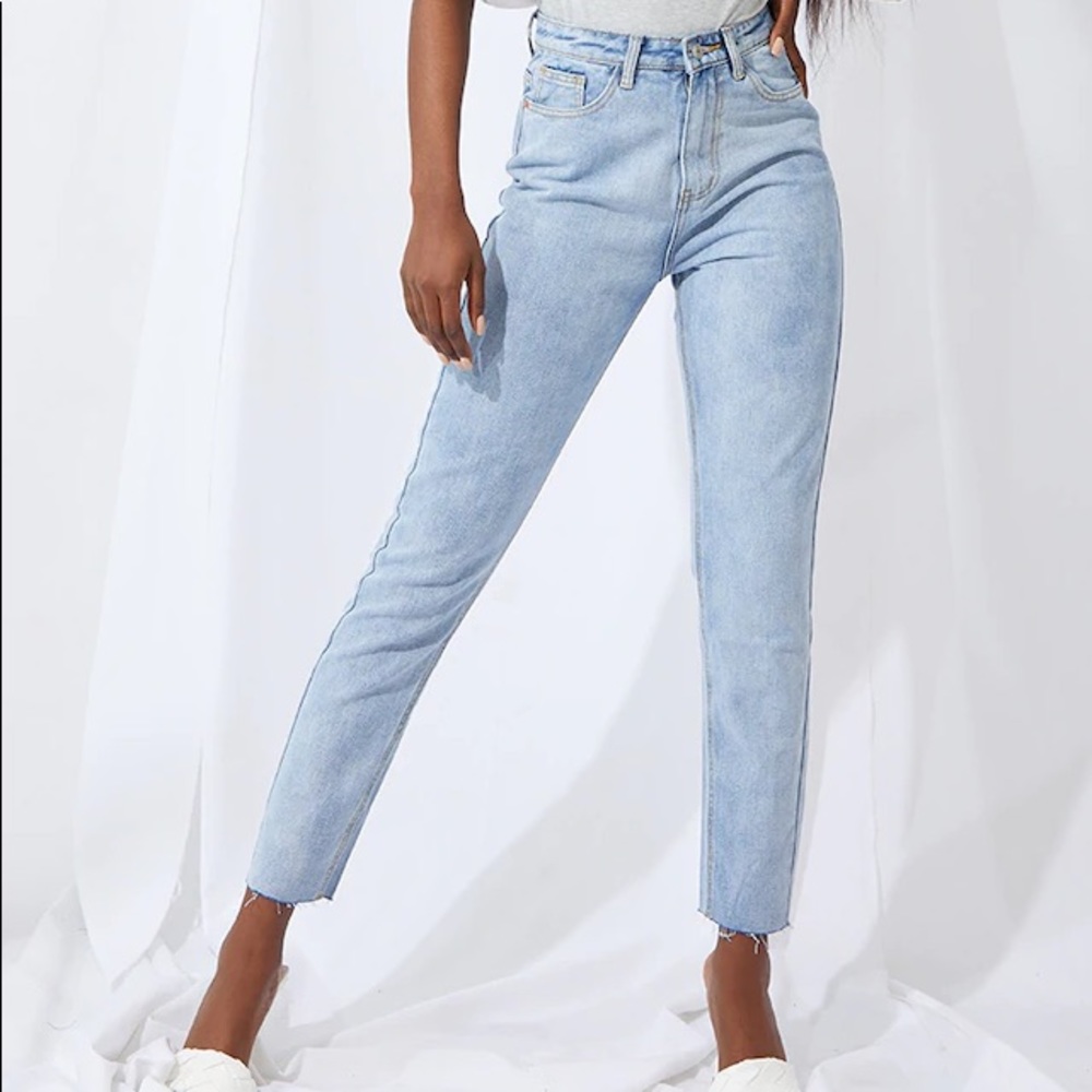 Tall Light Blue Raw Hem Cropped Slim Mom Jeans